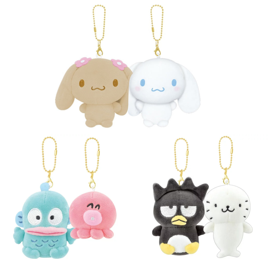 Sanrio三丽鸥｜ niko nui Cinnamoroll &amp; Moca Plush Mascot Keychain磁吸贴贴毛绒玩偶钥匙挂件/包挂/1对｜约 14.5 x 9.5 x 6 cm