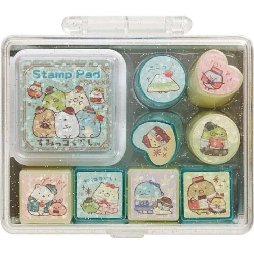 Sumikko gurashi角落生物｜San-x Sumikko Gurashi Stamp Set Mini 哇哇哇木薯便利店系列闪闪印章套组｜约3.0 x 11.0 x 10.0cm