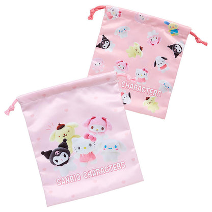 Sanrio｜ Drawstring Purse Set - Pitatto Friends Photo- Pitatto Friends Photo多巴胺格纹系列巾着包/束口包/收纳包｜约21×0.5×25cm