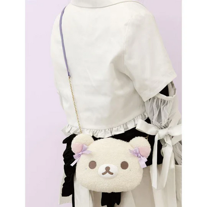 Rilakkuma轻松熊｜Korilakkuma Plush Pochette Bag Face Sky Cotton Candy San-X天空白云棉花糖系列脸型毛绒链条斜挎包｜約160×240×80mm