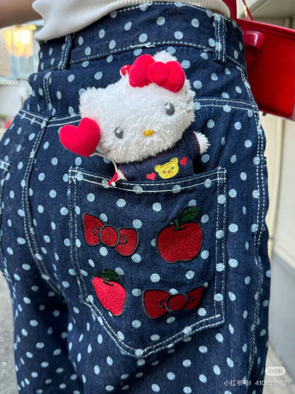 Sanrio三丽鸥｜Mascot Holder Denim Patch Plush Keychain 牛仔丹宁贴布系列可爱角色毛绒挂件/包挂｜约11.7 x 10.2 x 4.5cm