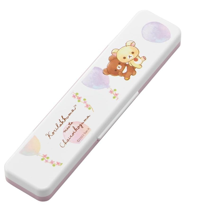 Rilakkuma轻松熊｜Chopsticks 18cm &amp; Spoon with Case - Korilakkuma &amp; Chairoikoguma小棕熊小白熊筷子+勺便携式抗菌静音餐具套装｜约188×47×18mm