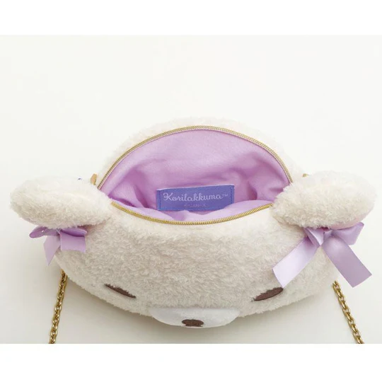 Rilakkuma轻松熊｜Korilakkuma Plush Pochette Bag Face Sky Cotton Candy San-X天空白云棉花糖系列脸型毛绒链条斜挎包｜約160×240×80mm