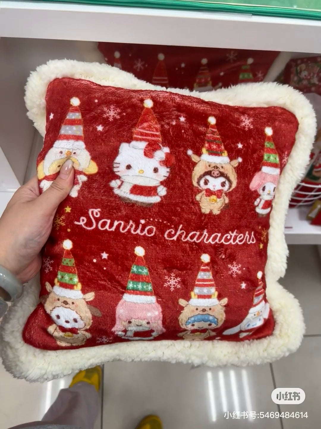 Sanrio三丽鸥｜Cushion Blanket - Christmas 2024圣诞限定可收纳加绒加厚盖毯丝绒抱枕/靠垫/正反面都可爱｜约105×1×70cm