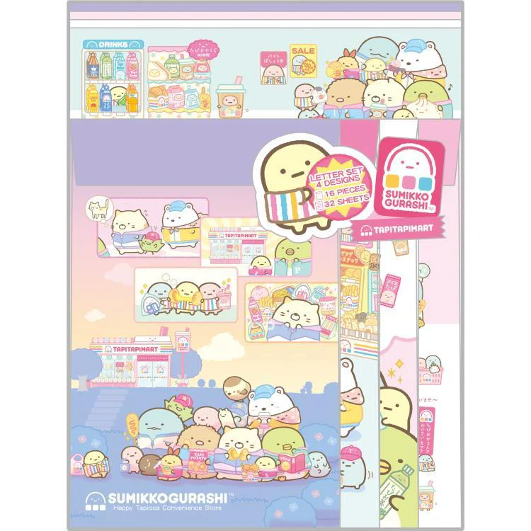 Sumikko gurashi角落生物｜Waku Waku Tapioca Convenience Store - Letter Set -A San-X哇哇哇木薯便利店系列信纸信封套装｜约190mm x 142mm