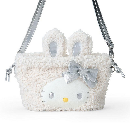 Sanrio三丽鸥｜2WAY Drawstring Shoulder Bag / Fluffy Snow Rabbit冬日毛茸茸银白初雪小兔系列可爱角色两用抽绳束口斜挎包/手拿包/背后有小尾巴｜约幅28×奥行8×高さ25cm