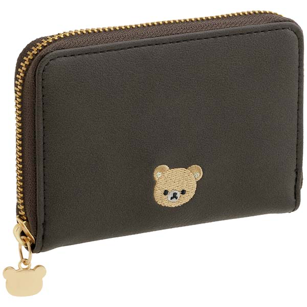 Rilakkuma轻松熊｜Favorite Things Wallet Gray San-X皮质感刺绣图案拉链多层零钱包/卡包/金属熊头拉链扣｜约85×120×30mm