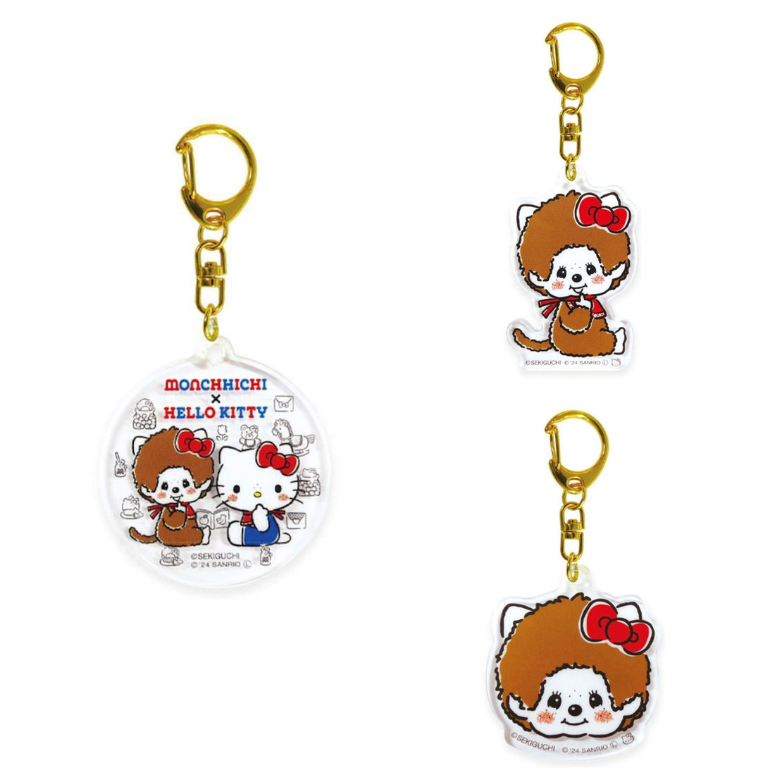 Monchhichi｜Sanrio Hello Kitty Acrylic Mascot Keychain｜4.9 x 4.3 x 1.0cm approx.