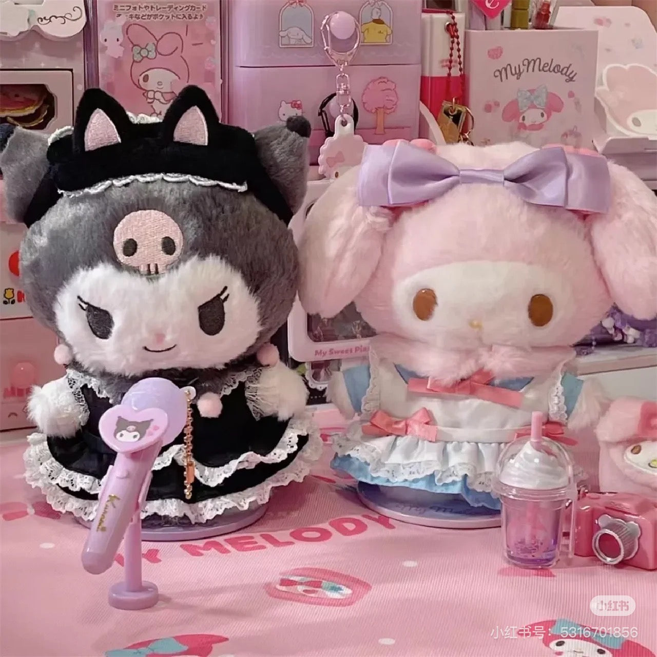 Sanrio三丽鸥｜Dress-up clothes for plush：M CAT (Enjoy Idol Series) Kuromi库洛米黑色女仆装/猫咪头饰/着替M号｜约L16× W1× H10cm