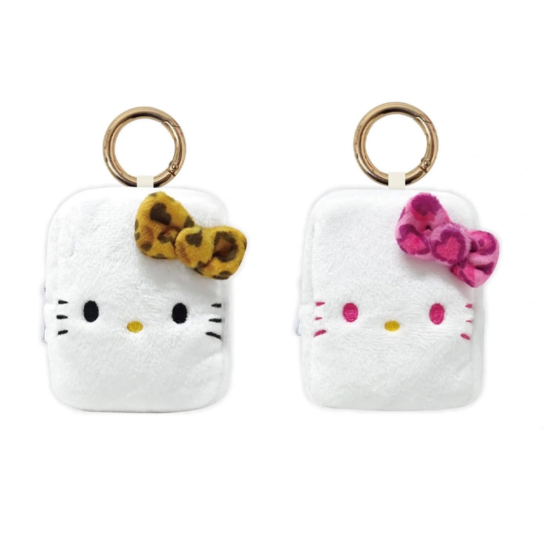 HelloKitty凯蒂猫｜Sanrio Mascot Mini Pouch with Carabiner - Hello Kitty / Leopard Toffee Brown豹纹蝴蝶结毛绒零钱包挂件/包挂｜约95×75×50mm