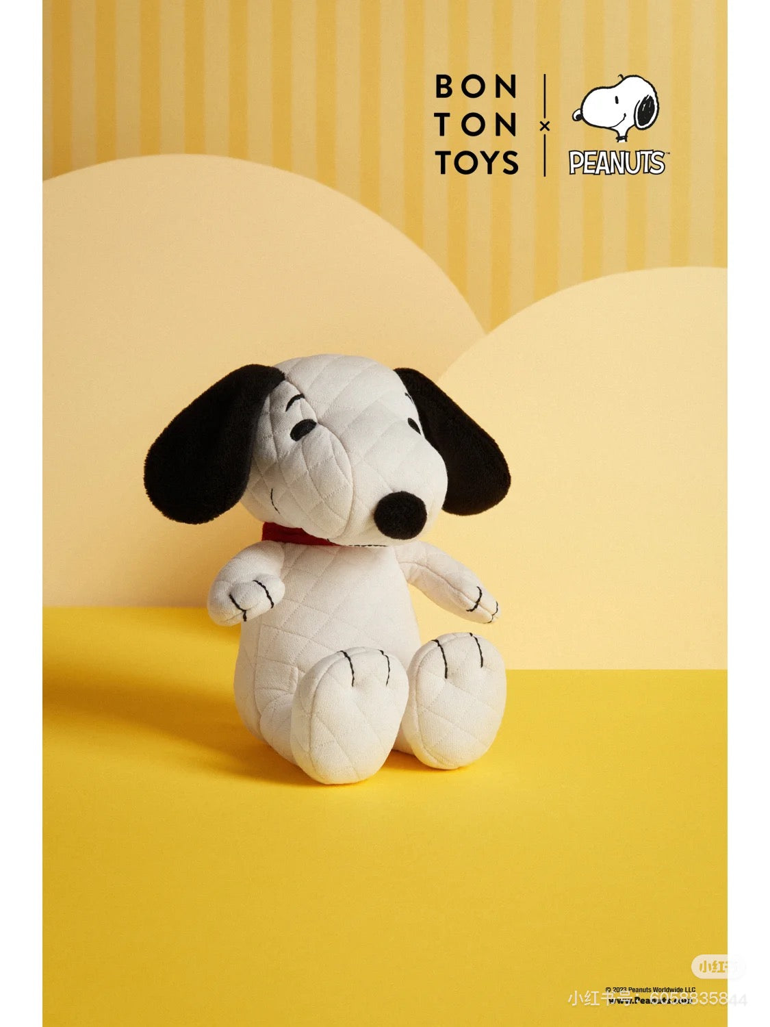 Snoopy史努比｜BON TON TOYS-Snoopy Quilted Jersey in giftbox | Cream奶油色绗缝格纹坐姿迷你毛绒玩偶礼盒装/公仔