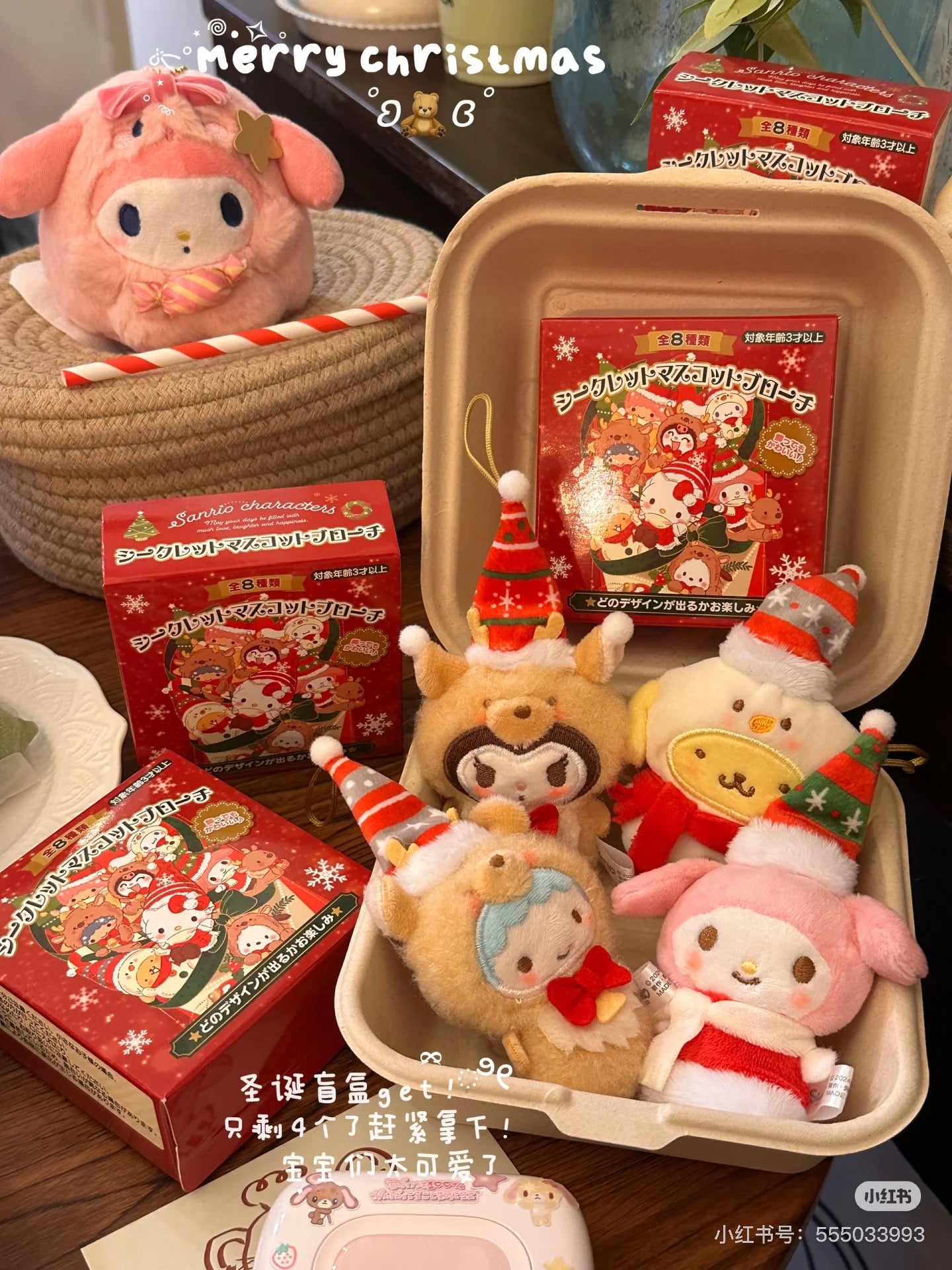 Sanrio三丽鸥｜Secret Mascot Brooch - Christmas 2024 Blind Box圣诞限定毛绒玩偶挂件胸针盲盒/全8种｜1枚入