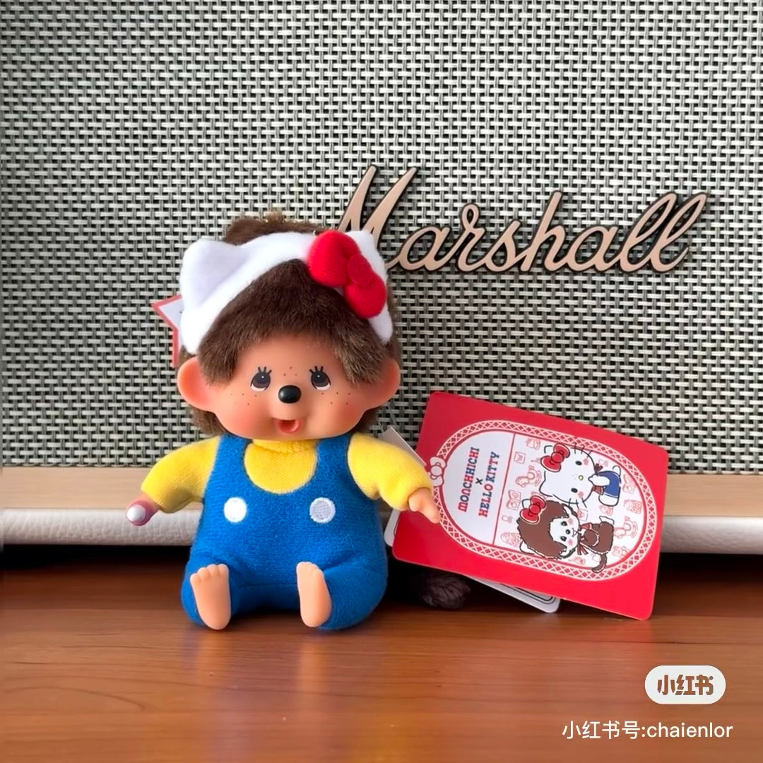 Monchhichi｜Hello Kitty x Monchhichi Big Face (SS) Keychain  Plush Toy｜H12 x W7.5 x D6cm approx.