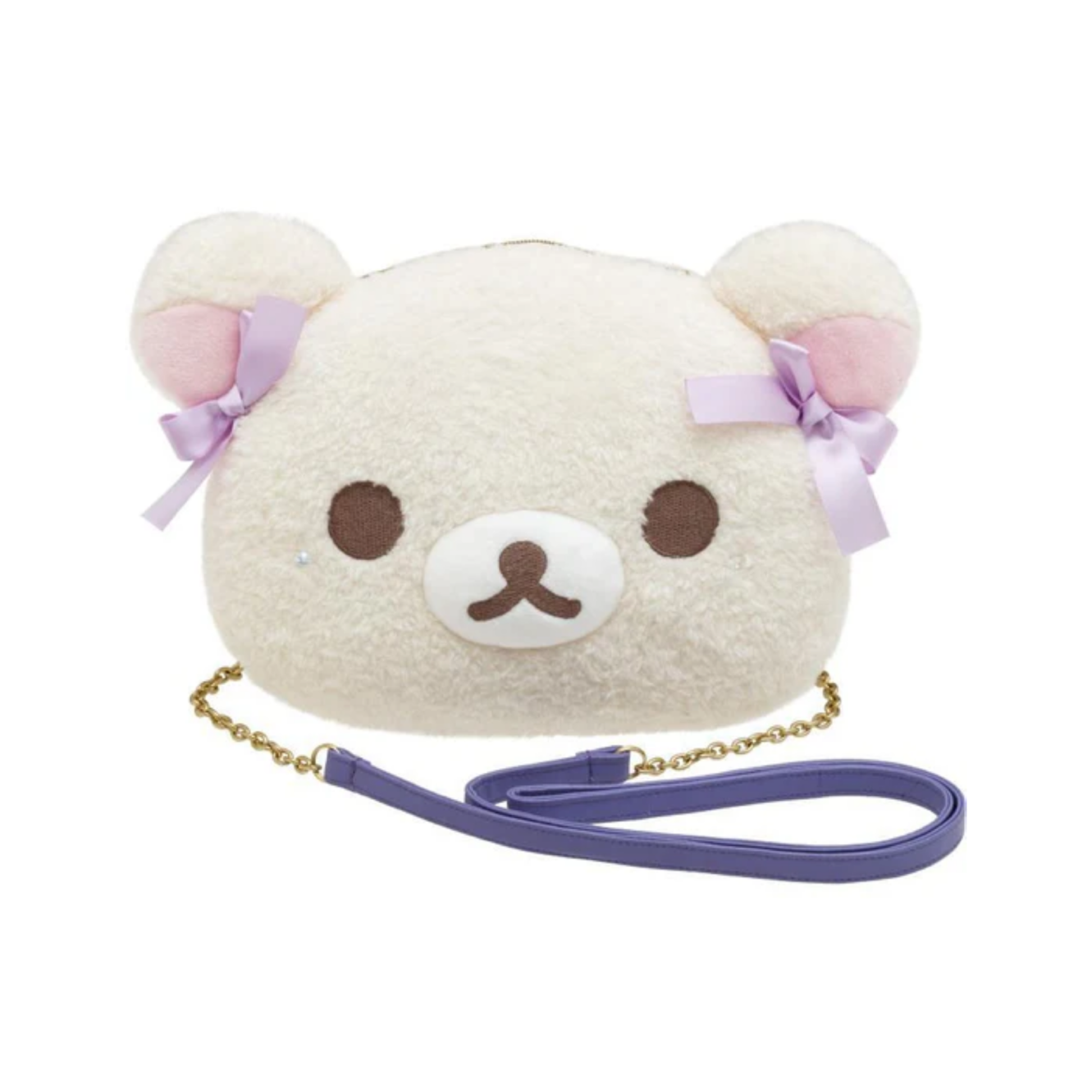 Rilakkuma轻松熊｜Korilakkuma Plush Pochette Bag Face Sky Cotton Candy San-X天空白云棉花糖系列脸型毛绒链条斜挎包｜約160×240×80mm