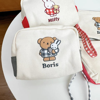 Miffy米菲｜Boris鲍里斯熊抱米菲兔刺绣图案化妆包/收纳包/porch｜约W125×H90×D90ｍｍ