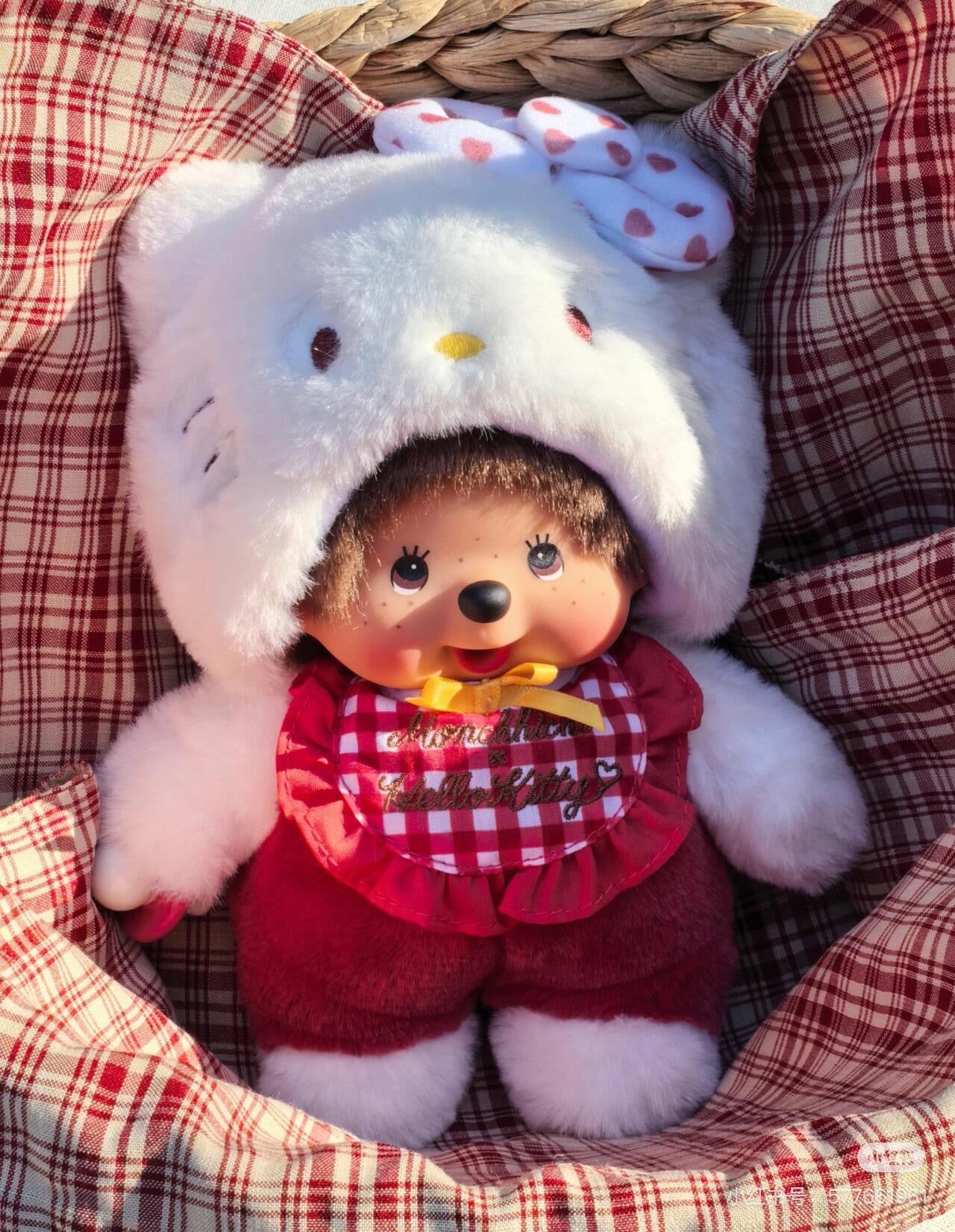 Monchhichi｜Monchhichi x Hello Kitty Plush S Hello Kitty｜H20 x W12 x D10cm approx.