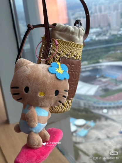 Sanrio三丽鸥｜HAWAII 夏威夷Hello kitty50周年限定黑皮冲浪玩偶挂件/包挂