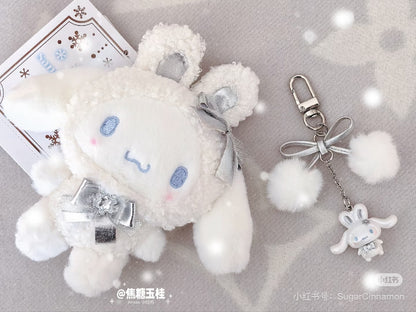 Sanrio三丽鸥｜Keychain / Fluffy Snow Rabbit冬日毛茸茸银白初雪小兔系列可爱角色珠光钥匙扣挂件/包挂｜约17.0 x 9.4 x 2.7cm