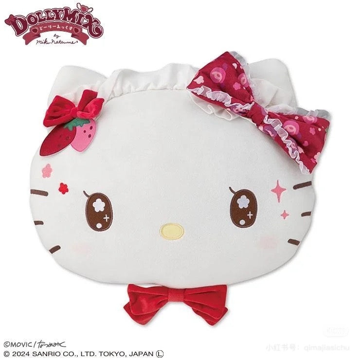 HelloKitty凯蒂猫｜avail联名Hello Kitty×Dolly mix凯蒂猫脸型星星眼草莓蕾丝蝴蝶结抱枕/靠垫/正反面都可爱｜约34×45cm