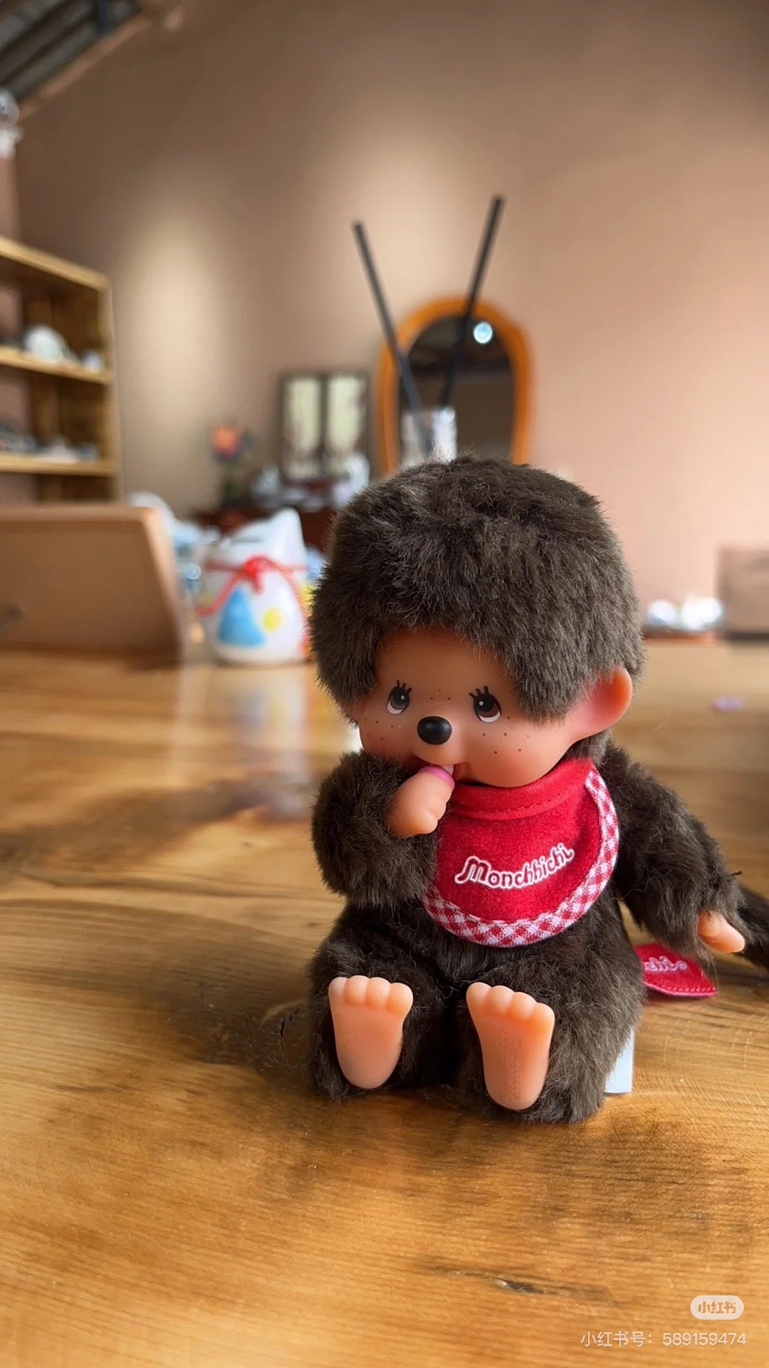 Monchhichi｜Premium Standard Plush SS Brown Boy Sitting｜14cm x 9cm x 7cm approx.