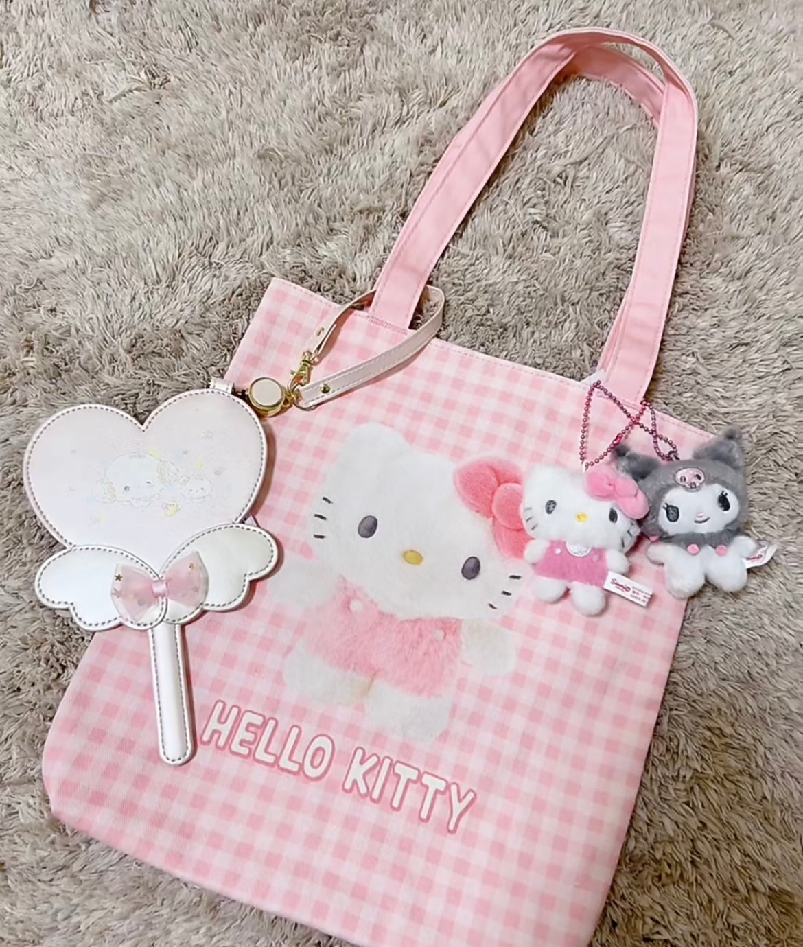 Sanrio｜ Tote Bag - Pitatto Friends Photo多巴胺格纹系列可爱角色帆布包｜约29×5×32cm