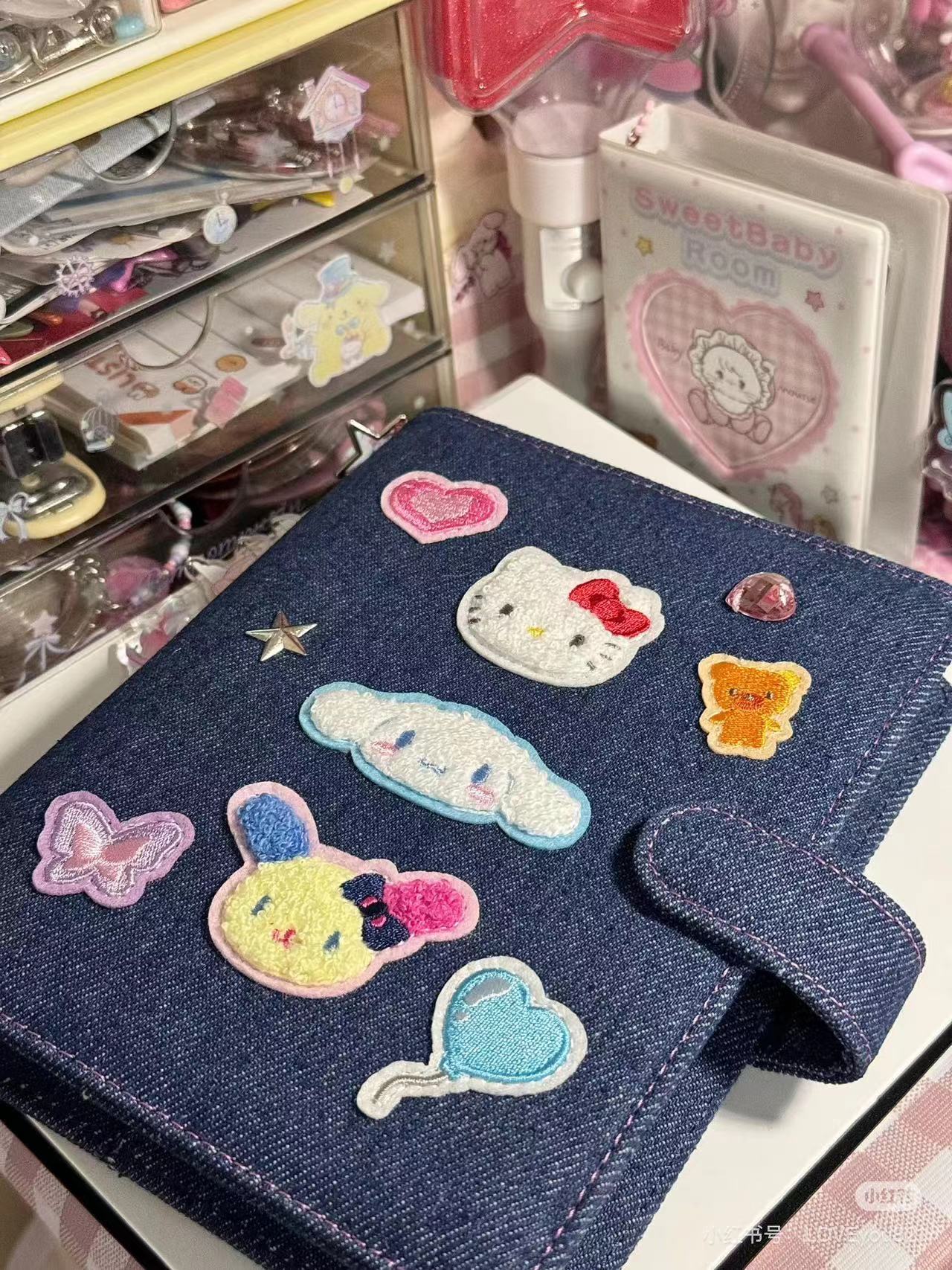 Sanrio三丽鸥｜Binder Characters 6-Hole A6 Notebook Size Card Storage Clear 2-Tier Pocket/Denim Patch牛仔丹宁贴布系列活页相册/卡片收纳册/正反面不同图案｜约21.2 x 20.0 x 5.2cm