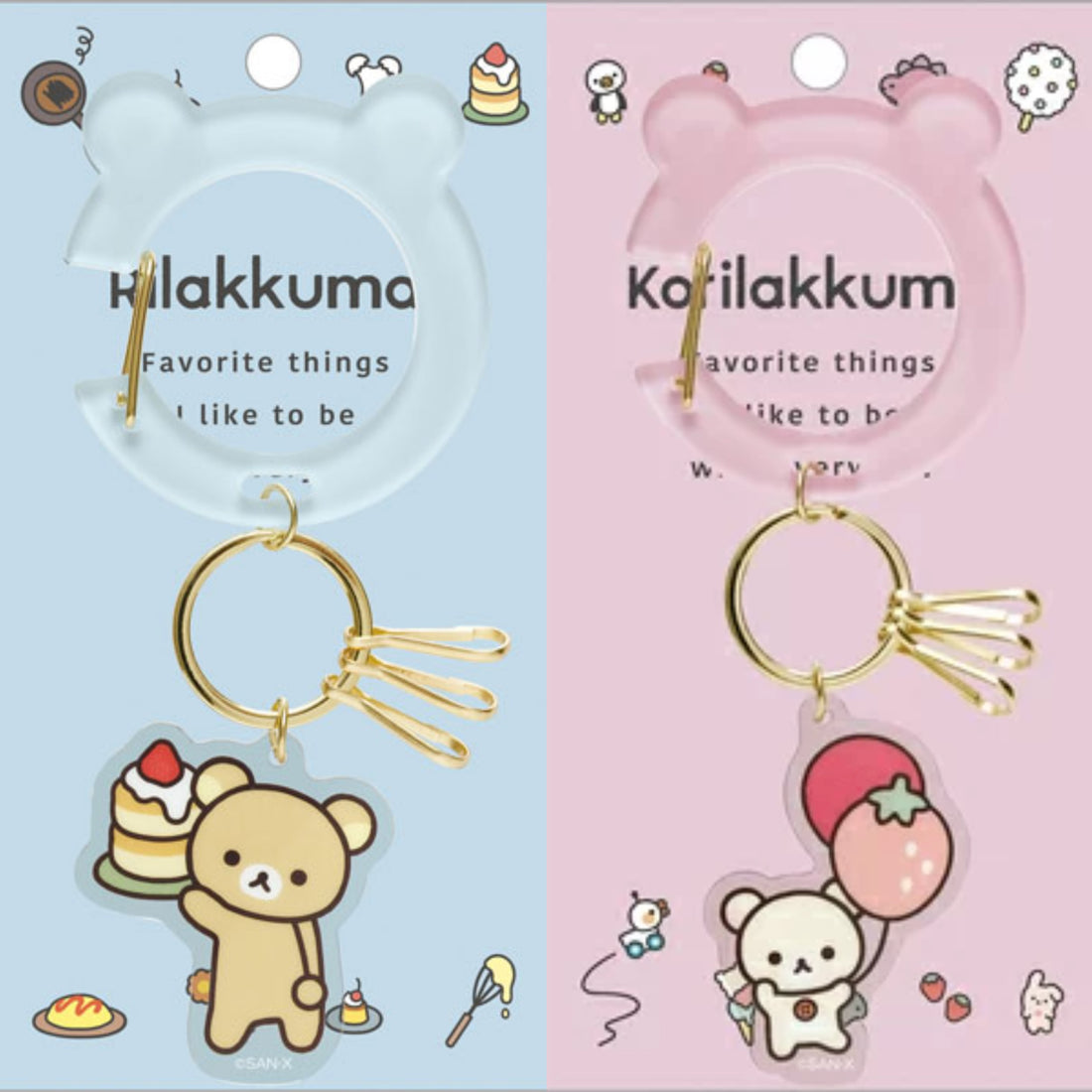 Rilakkuma轻松熊｜Favorite Things Carabiner Key最喜欢的东西系列亚克力吊饰金属钥匙扣挂件/有3个挂钩｜约160×85mm