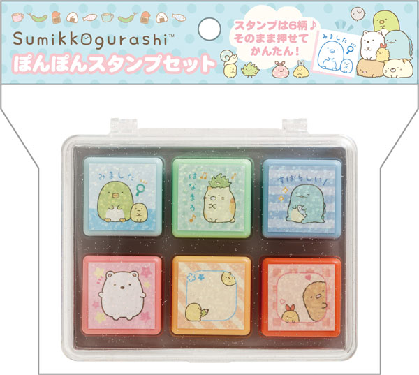 Sumikko gurashi角落生物｜San-x Sumikko Gurashi Stamp 哇哇哇木薯便利店系列6色闪闪印章套组｜约3.5 x 15.0 x 12.5cm