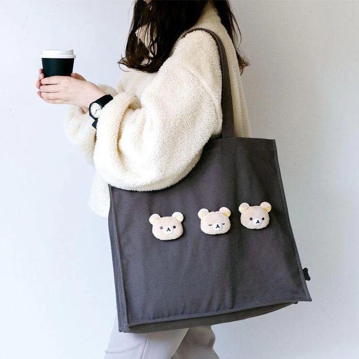 Rilakkuma轻松熊｜San-X Tote Bag - Rilakkuma / Basic Rilakkuma Favorite Things 最喜欢的东西系列毛绒熊头托特包/单肩包｜约400×450×120mm