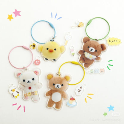 San-X｜Key Ring Sumikkogurashi Rilakkuma Acrylic Key Chain可爱角色亚克力双面图案钢绳钥匙圈/钥匙扣｜约67×62mm