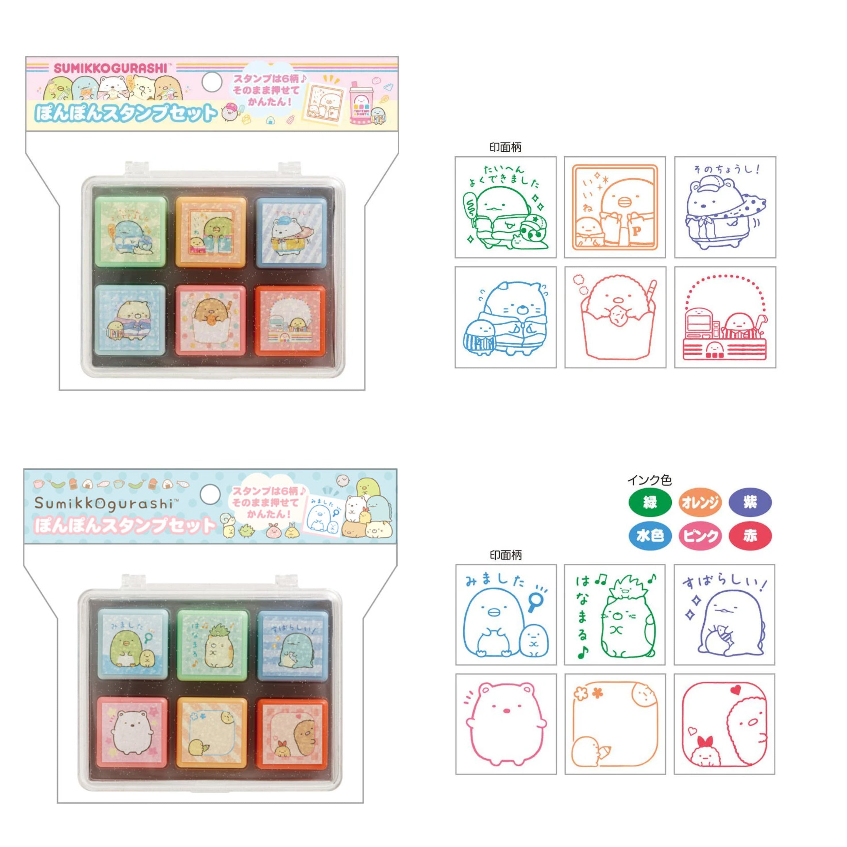 Sumikko gurashi角落生物｜San-x Sumikko Gurashi Stamp 哇哇哇木薯便利店系列6色闪闪印章套组｜约3.5 x 15.0 x 12.5cm