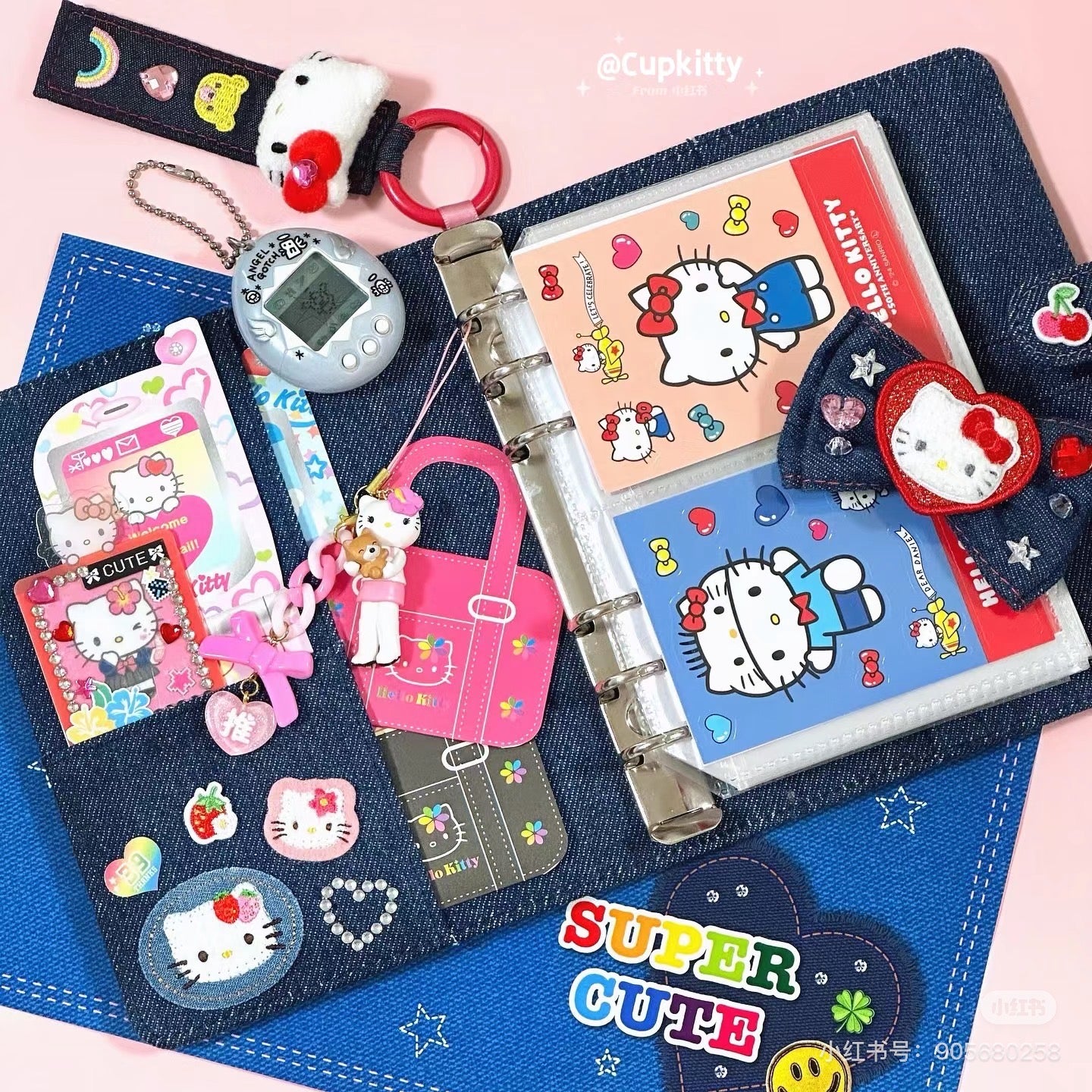 Sanrio三丽鸥｜Binder Characters 6-Hole A6 Notebook Size Card Storage Clear 2-Tier Pocket/Denim Patch牛仔丹宁贴布系列活页相册/卡片收纳册/正反面不同图案｜约21.2 x 20.0 x 5.2cm