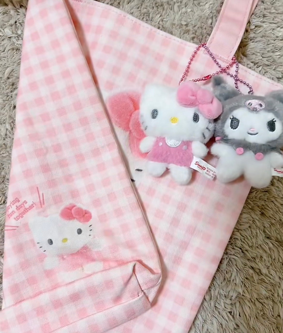 Sanrio｜ Tote Bag - Pitatto Friends Photo多巴胺格纹系列可爱角色帆布包｜约29×5×32cm