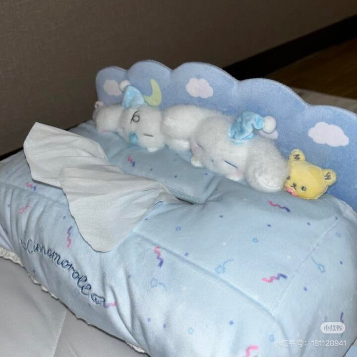 Sanrio三丽鸥｜ Tissue Box Case- Cinnamoroll/Sleepy Time玉桂狗甜梦系列困困大耳狗软绵绵纸巾盒｜约28.5×16×15cm