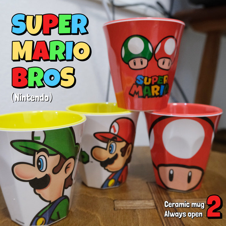 Nintendo｜Mario Melamine Tumbler - Mushroom / Super Mario Brothers超级马里奥蘑菇头奇诺比奥树脂防摔漱口杯/水杯/正反两种图案｜约88×90mm