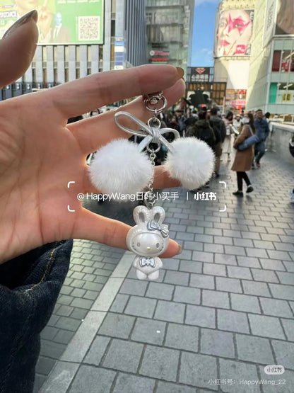 Sanrio三丽鸥｜Keychain / Fluffy Snow Rabbit冬日毛茸茸银白初雪小兔系列可爱角色珠光钥匙扣挂件/包挂｜约17.0 x 9.4 x 2.7cm