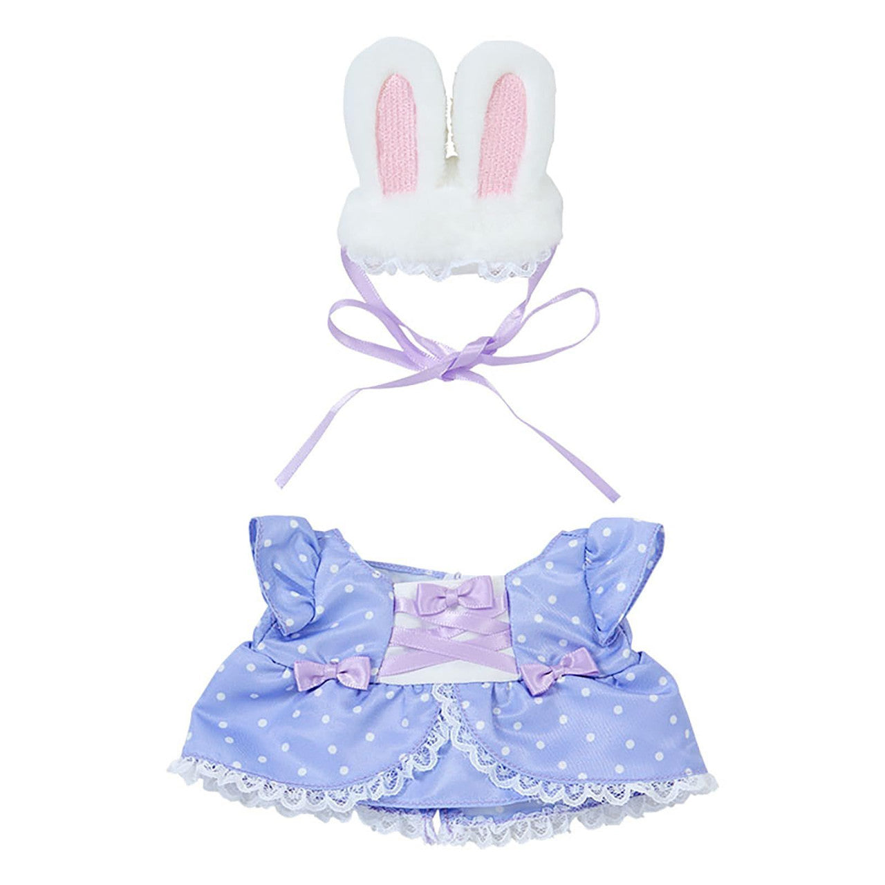 Sanrio三丽鸥｜Dress-up Clothes (M) - Rabbit Dress Set / Pitatto Friends Melody美乐蒂紫色波点连衣裙/兔耳朵头饰/着替M号｜约18×1×21cm