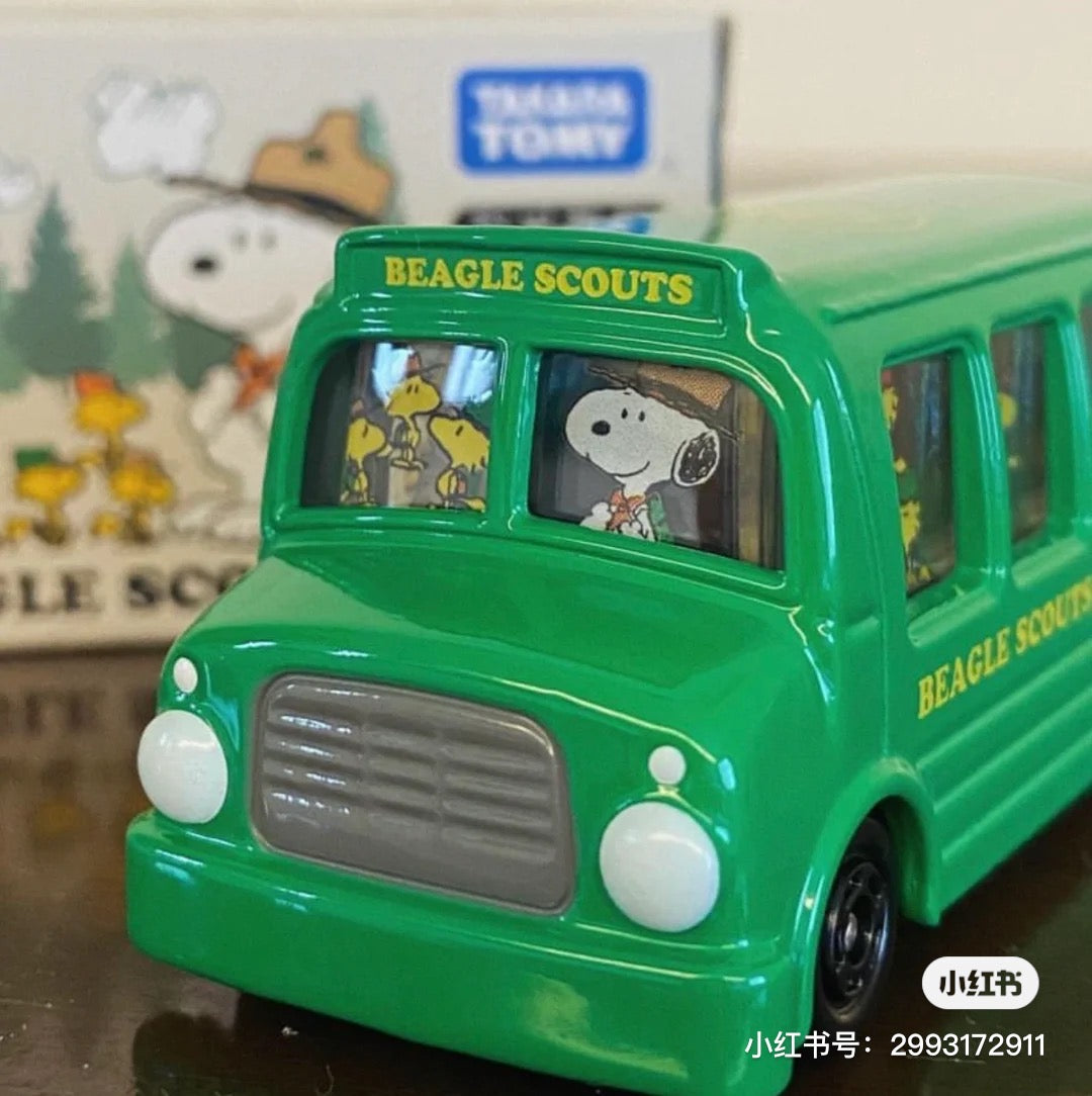 Snoopy｜Beagle Scouts 多美卡Tomica露营绿色巴士玩具/摆件｜约W32xH34xD70.5mm