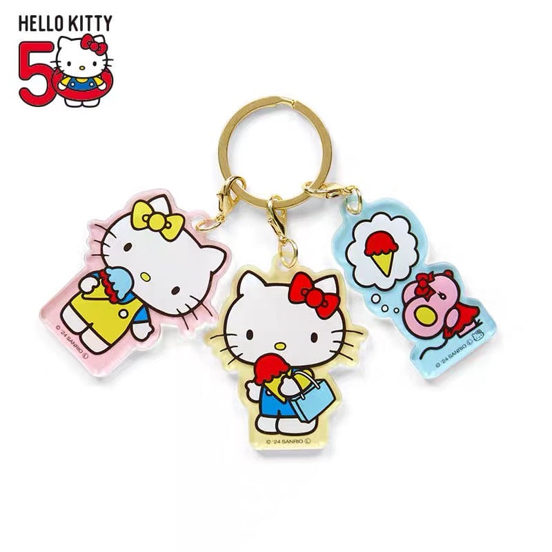 Sanrio三丽鸥｜Hello Kitty 50th可拆分三连亚克力钥匙扣/挂件