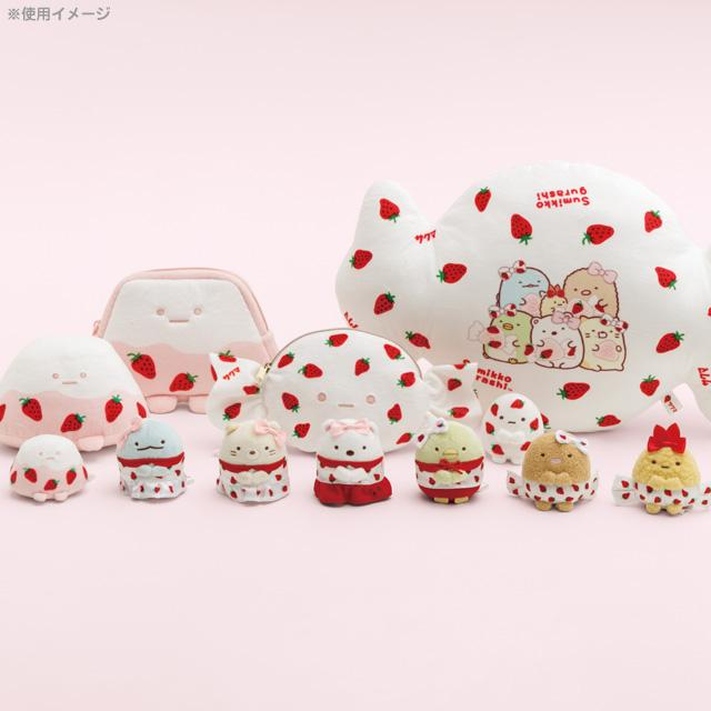 Sumikko gurashi角落生物｜San-X Tenori Plush &amp; Candy Pouch : Sakuma Strawberry Milk Candy Tapioca草莓奶糖系列糖果造型零钱包/化妆包+小玩偶/手玉｜约100×130×90mm