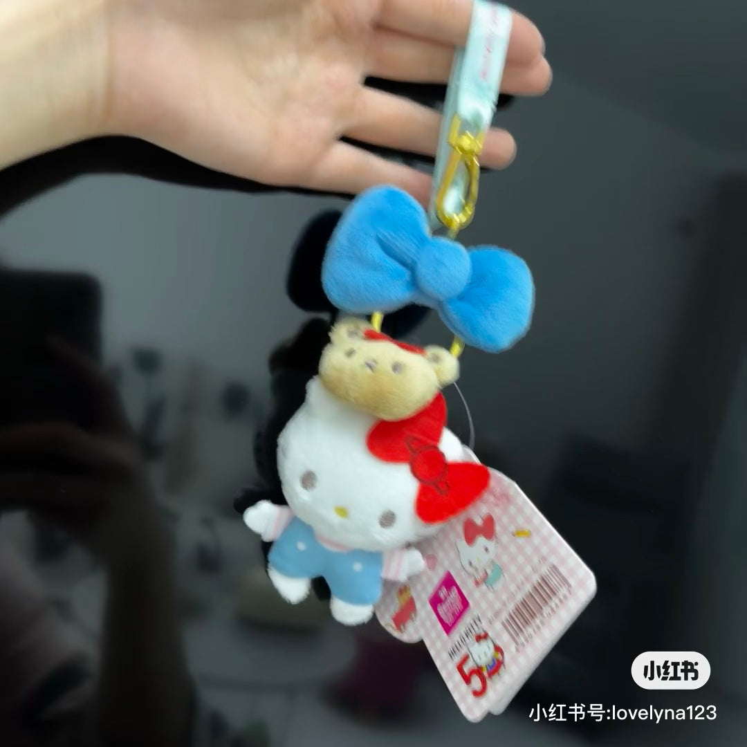 Sanrio三丽鸥｜Hello Kitty50周年蝴蝶结泰迪熊毛绒挂件｜约13cm