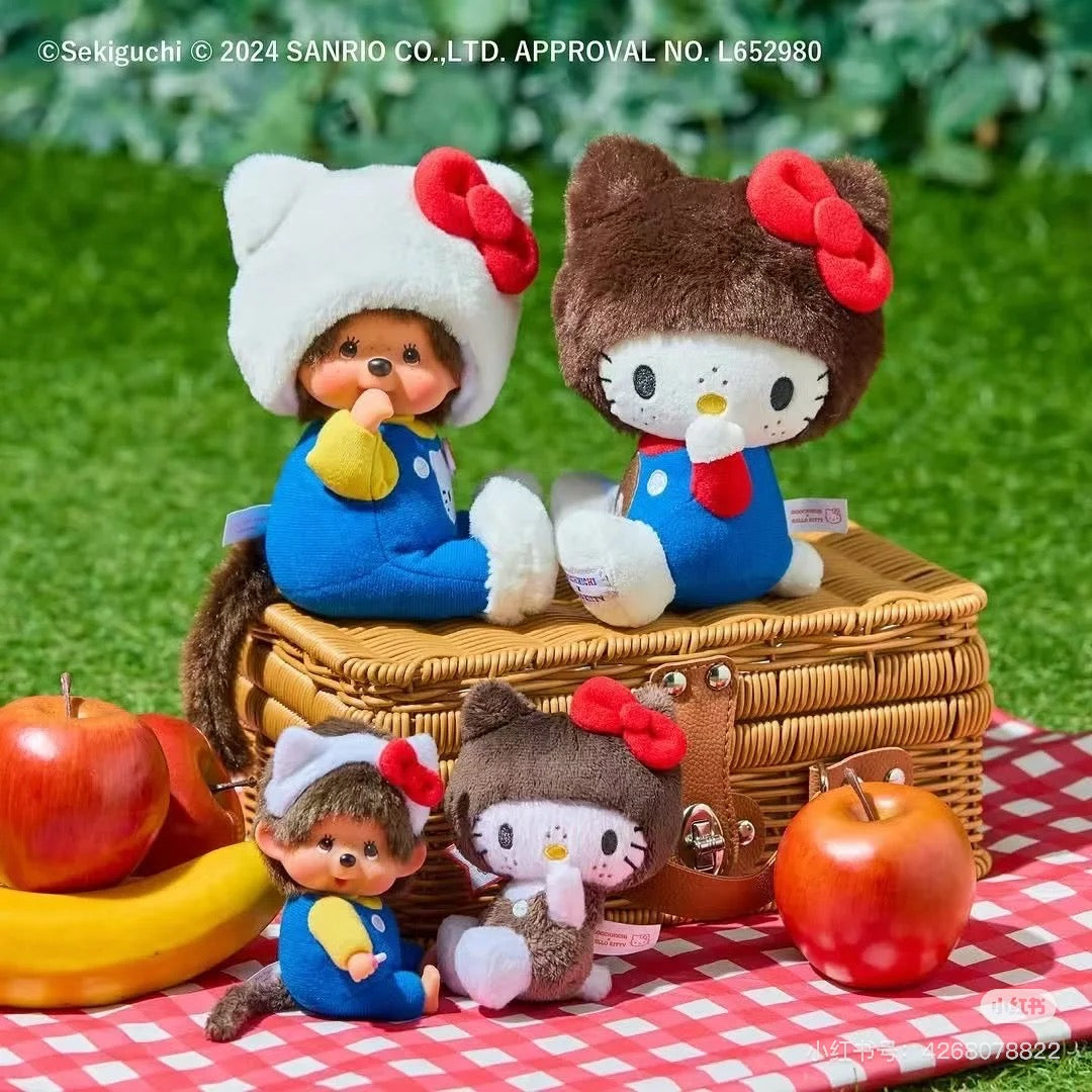 Monchhichi｜Hello Kitty x Monchhichi Big Face (SS) Keychain  Plush Toy｜H12 x W7.5 x D6cm approx.