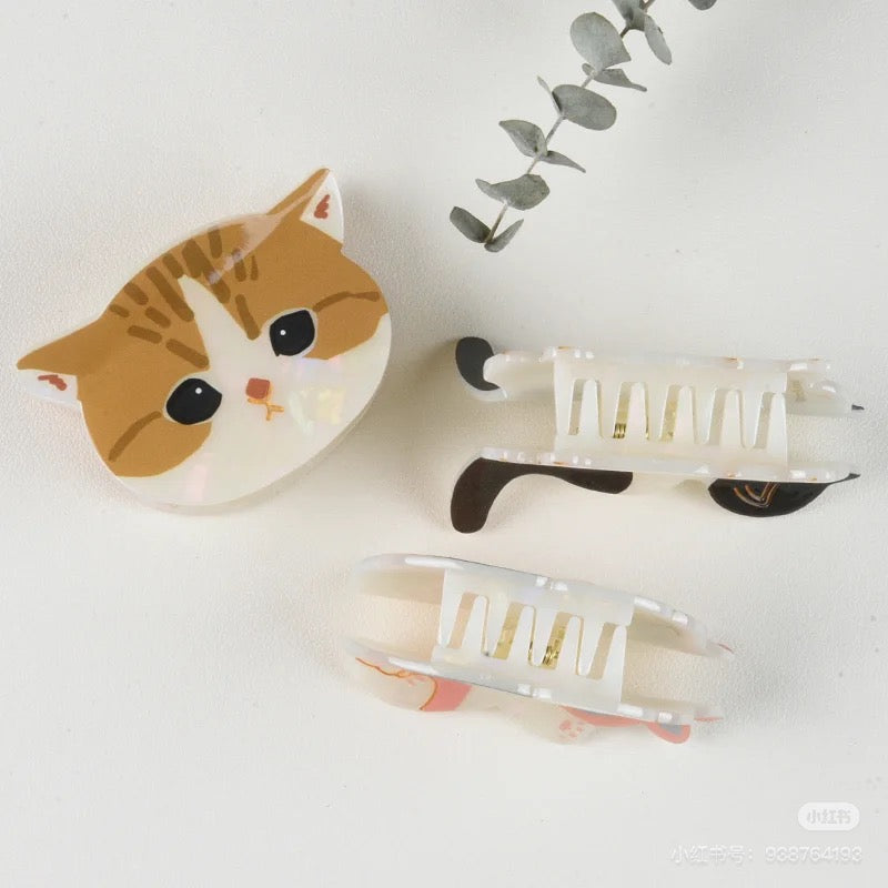 Mofusand｜Pearl Acrylic Hair Claw Clip - Cat 鲨鱼猫珍珠贝母亚克力发爪夹/鲨鱼发夹｜约H60 × W80 × D45mm