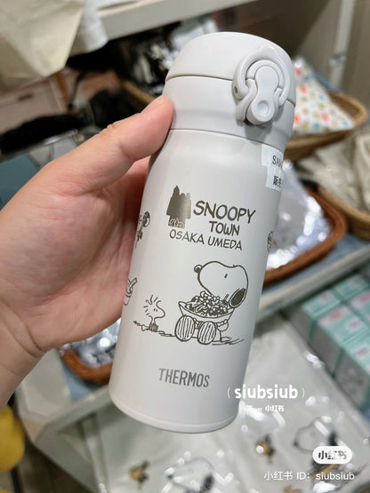 Thermos｜Snoopy史努比Osaka Umeda梅田大阪烧磨砂保温杯/杯子/保温保冷/一圈图案超可爱｜纯白限定