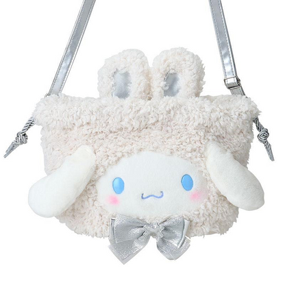 Sanrio三丽鸥｜2WAY Drawstring Shoulder Bag / Fluffy Snow Rabbit冬日毛茸茸银白初雪小兔系列可爱角色两用抽绳束口斜挎包/手拿包/背后有小尾巴｜约幅28×奥行8×高さ25cm