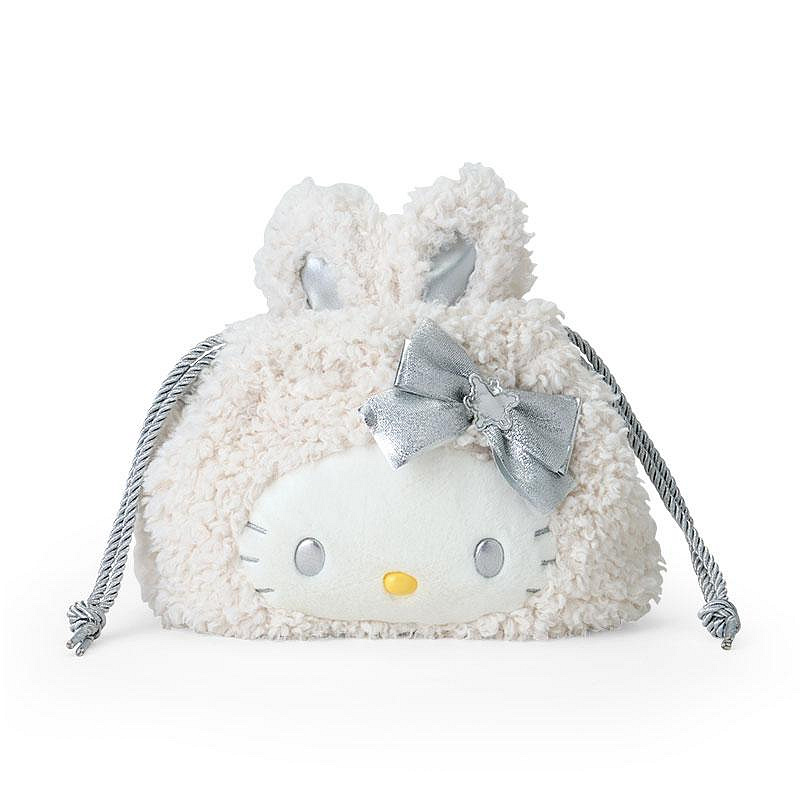 Sanrio三丽鸥｜2WAY Drawstring Shoulder Bag / Fluffy Snow Rabbit冬日毛茸茸银白初雪小兔系列可爱角色两用抽绳束口斜挎包/手拿包/背后有小尾巴｜约幅28×奥行8×高さ25cm