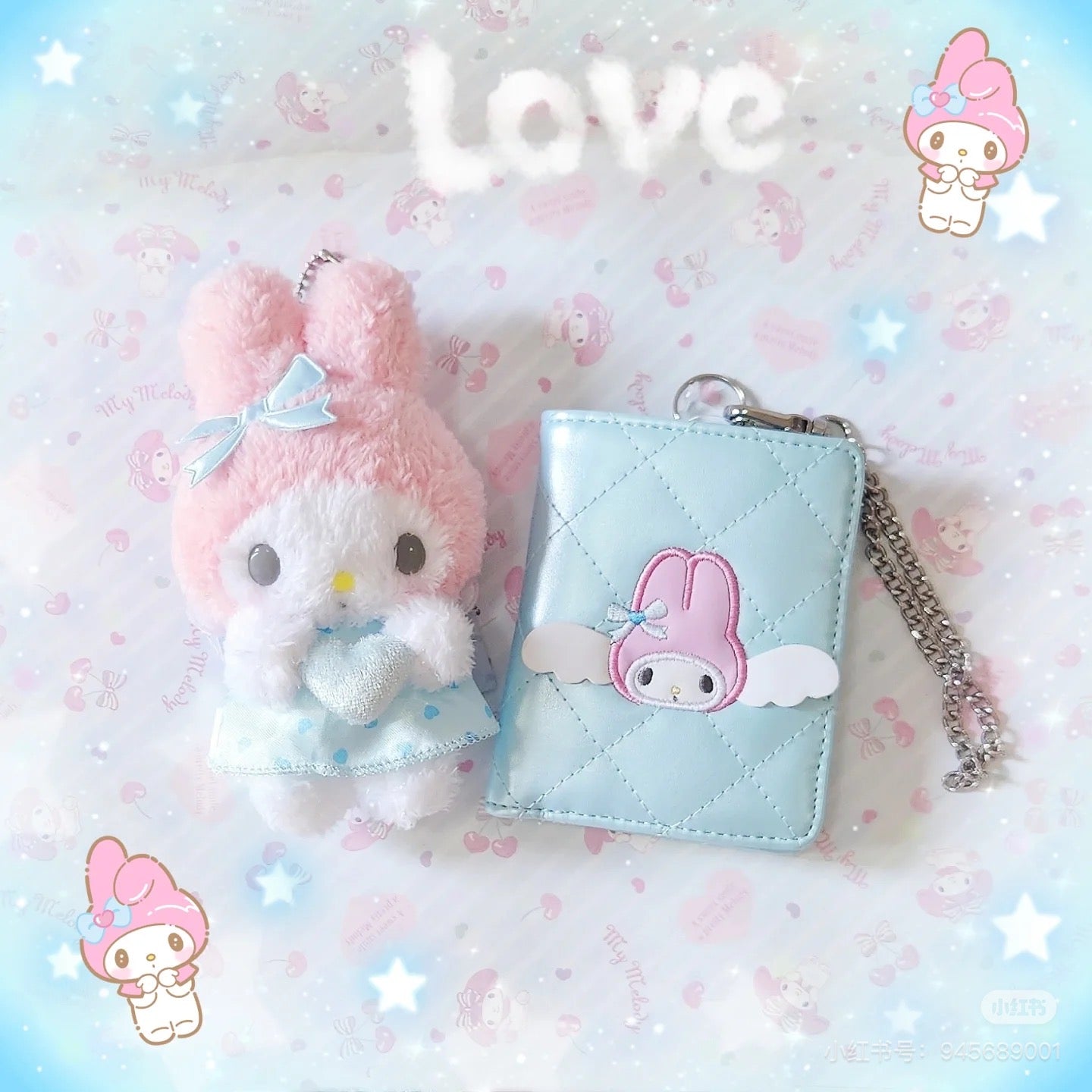 Sanrio三丽鸥｜Sanrio Original Bi-fold Card Case  / Dreaming Angel水色天使爱神系列蓝色卡包｜约W9×D1.5×H10.8cm