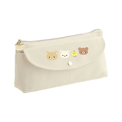 Rilakkuma轻松熊｜Favorite Things Pen Case Pencil Pouch Beige San-X 最喜欢的东西系列简约精致刺绣多层笔袋/金属熊头拉链/收纳包｜约100×210×50mm