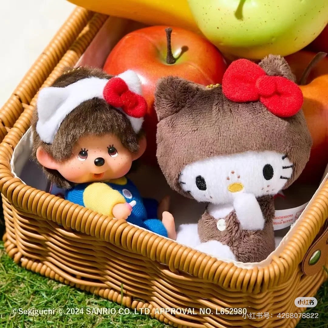 Monchhichi｜Hello Kitty x Monchhichi Big Face (SS) Keychain  Plush Toy｜H12 x W7.5 x D6cm approx.