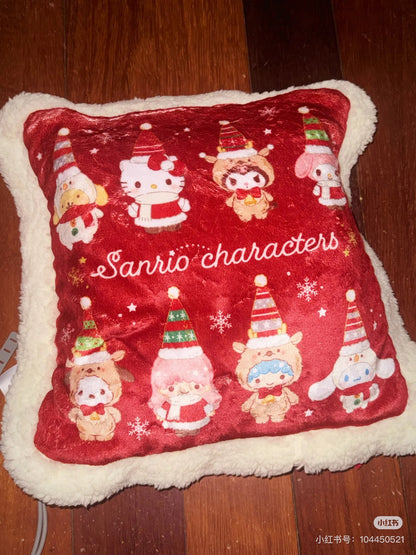 Sanrio三丽鸥｜Cushion Blanket - Christmas 2024圣诞限定可收纳加绒加厚盖毯丝绒抱枕/靠垫/正反面都可爱｜约105×1×70cm